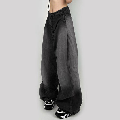Gradient Loose-Washed Cocoon-Shaped Denim Jeans