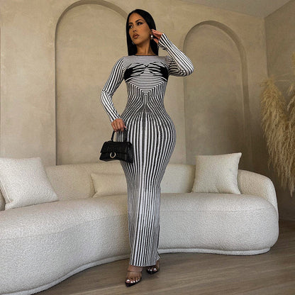 Long Sleeves Body Print Round Neck Dress