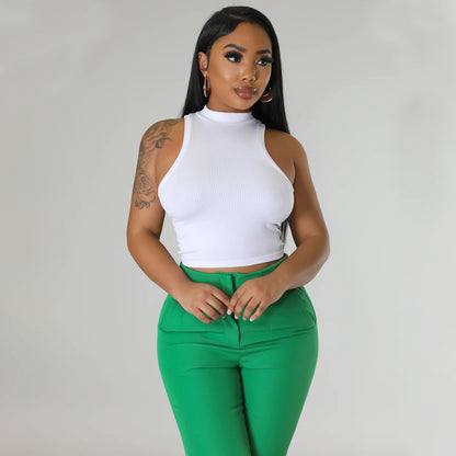 Solid Color Vest Crop-Top