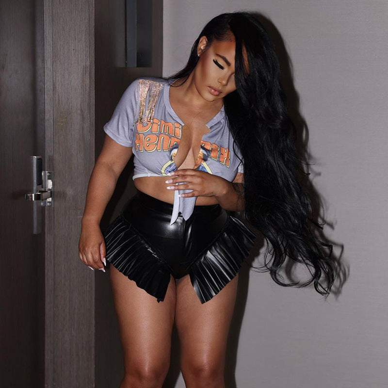 Leather Frill - Super Short Shorts (7516490465368)