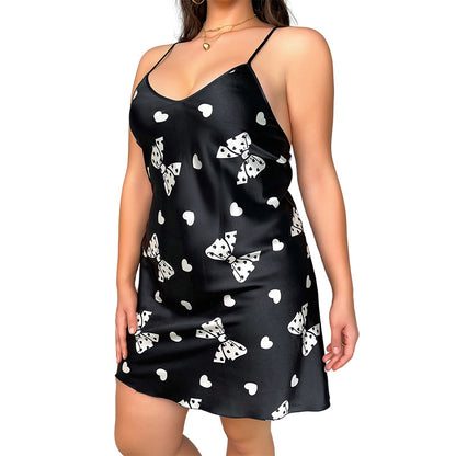 Plus-Size Printed Spaghetti Straps Nightgown