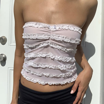 Lace Ruffle Mesh - Crop-Top (7517898571864)