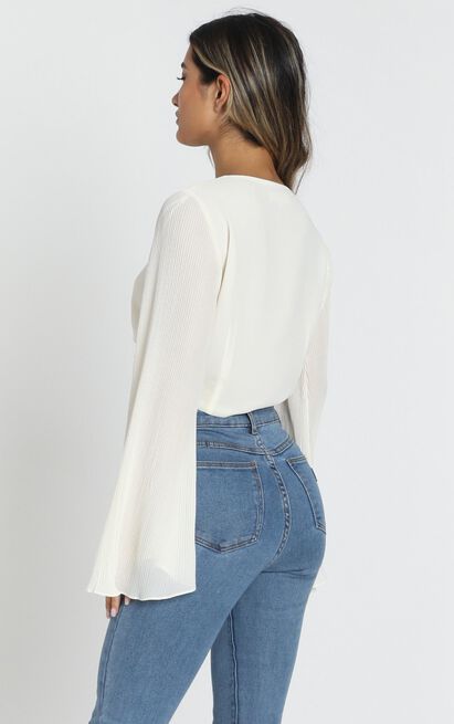 Trumpet - Chiffon Pleated Bell Sleeves Lace-Up Shirt (7518695129176)