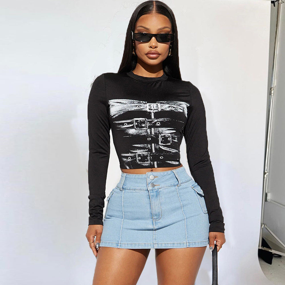 Printed Slimming Long Sleeves Short Skirt & Top Two-Piece Set (7524282990680)
