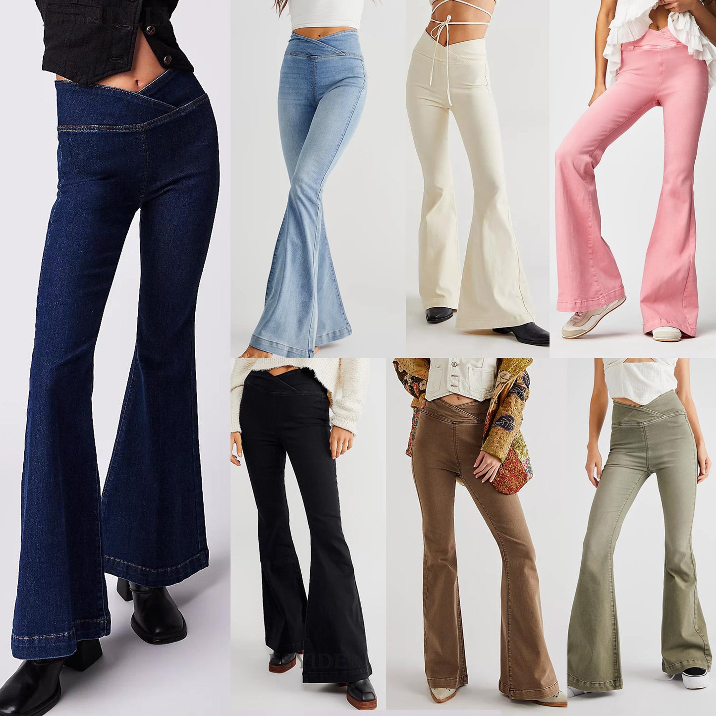 Asymmetrical Slim-Flare High-Waist Denim Jeans