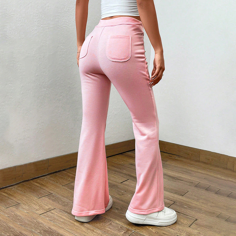 Wide Leg High-Waist Drawstrings Lace-Up Pants (7524755079256)