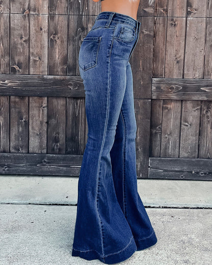 Street-Washed High-Waist Dark Flared Denim Jeans