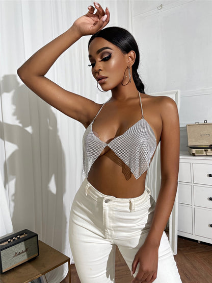 Diamond Metal Chain - Sequin Sling Tube Top (7517948608600)