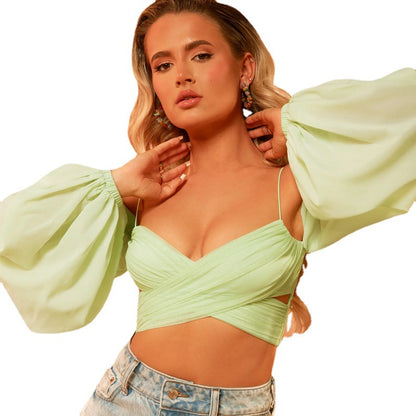 Off-Shoulder Sling Chiffon Cut-Out & Strappy Mesh Tube-Top (7518487543896)