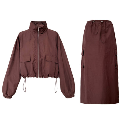 Drawstrings Skirt & Jacket Two-Piece Cargo Set