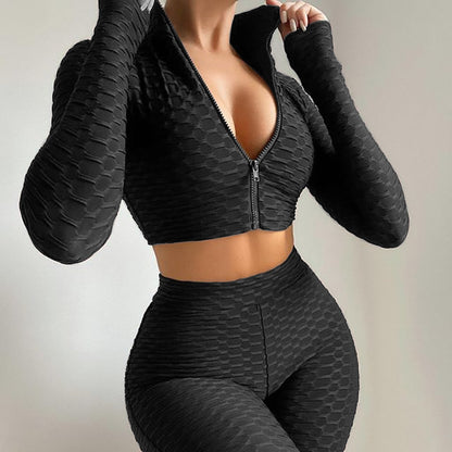 Solid Color Texture - Long Sleeves Activewear Set (7516829024344)