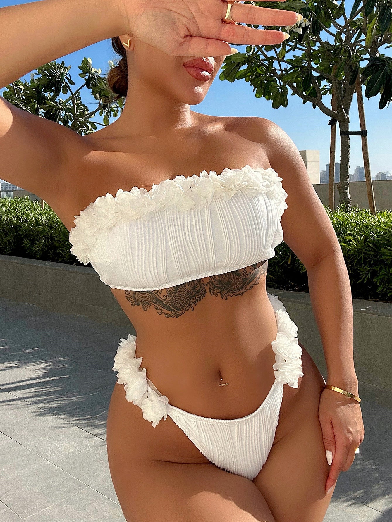 Ruffles-Detail Tube Top Bikini (7516586770520)