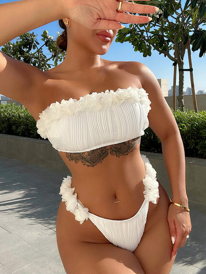 Ruffles-Detail Tube Top Bikini (7516586770520)