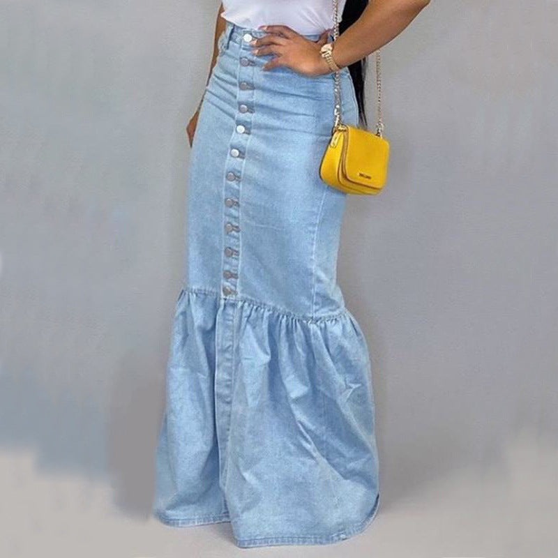 Fishtail & Buttons - Denim Fishtail & Buttons Skirt (7520597999704)