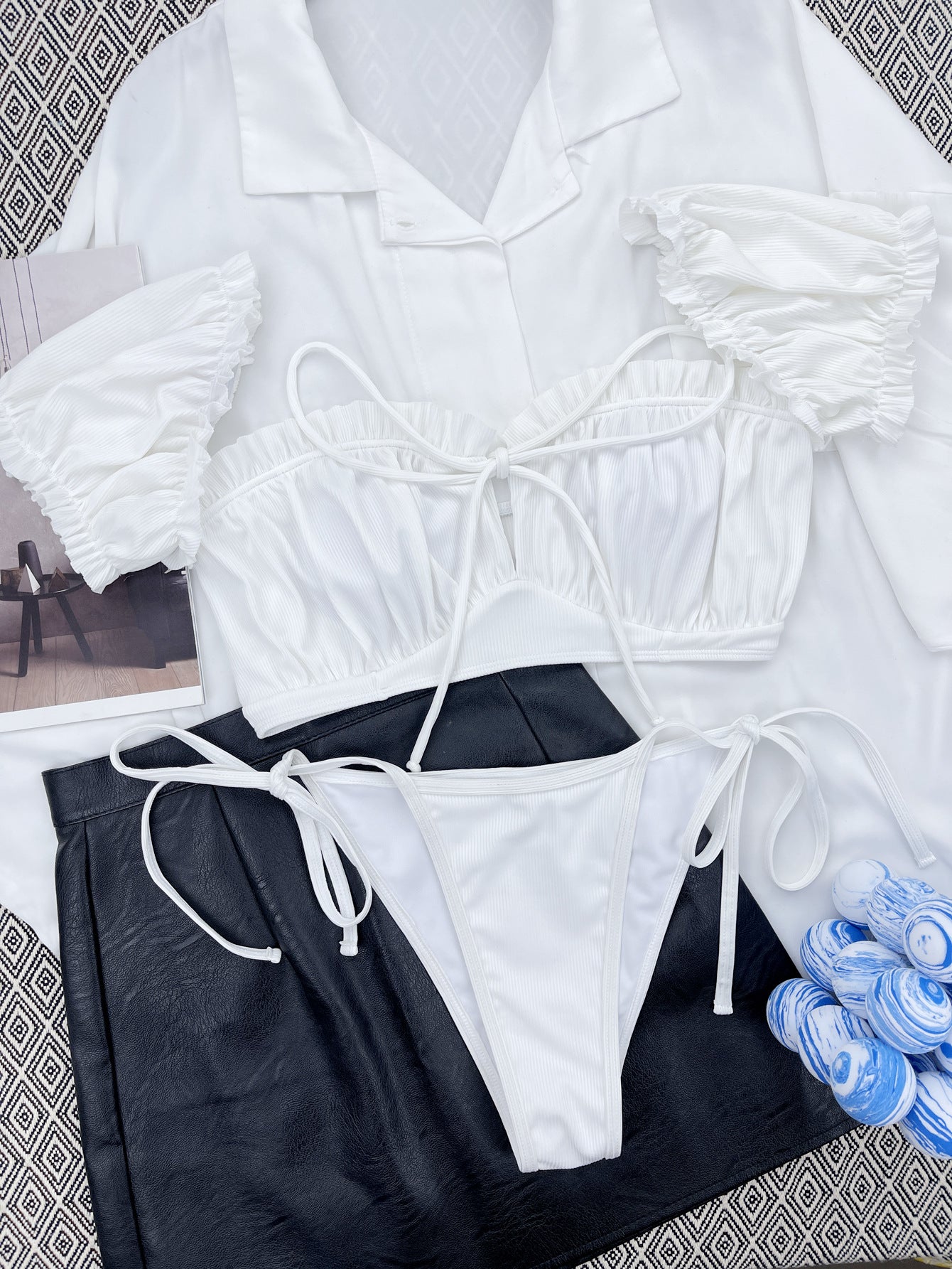 Ruffles - Drawstring Ruffles Bikini (7516579987544)