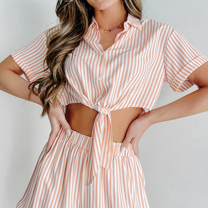 Stripes Short-Sleeves Pajamas Two-Piece Set