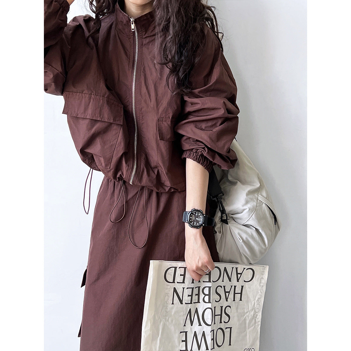 Drawstrings Skirt & Jacket Two-Piece Cargo Set