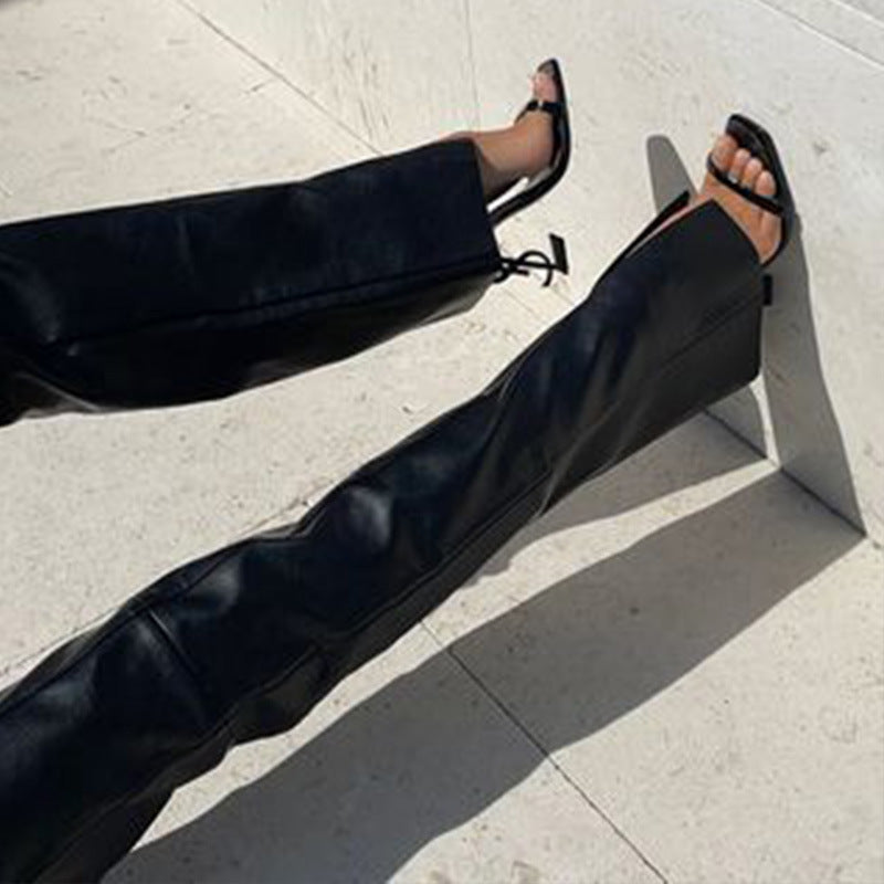 Faux-Leather Low-Waist Lace-Up Pants (7524749803608)