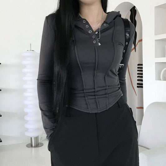 Slim-Fit Patchwork Hooded Long Sleeves Sweater