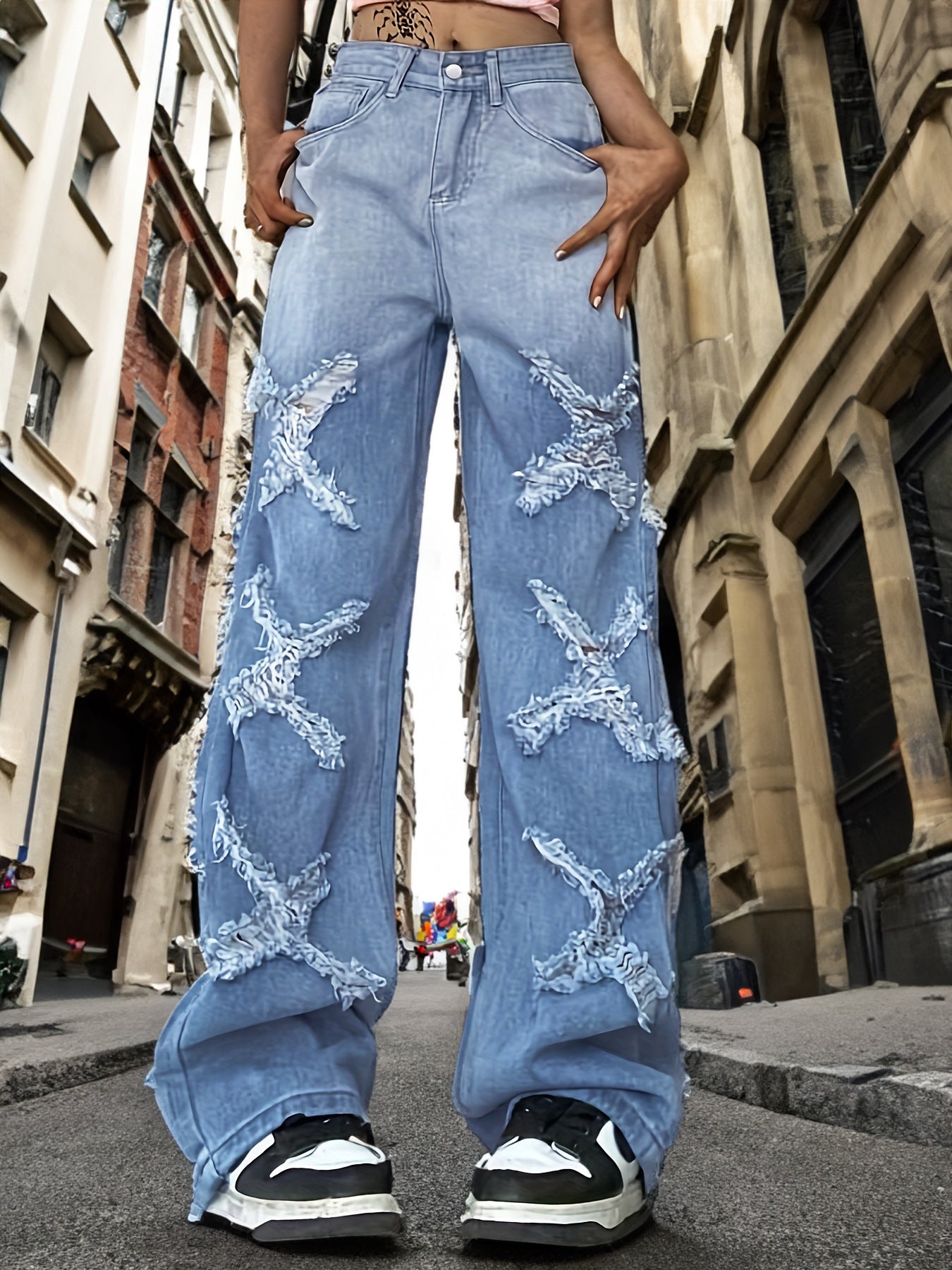 Straight Loose Frayed Denim Jeans (7524740530264)