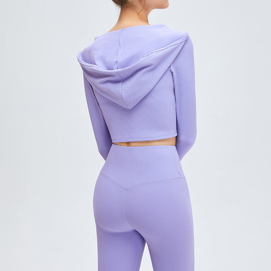 Threaded High Waist Long Sleeves Casual Sports Suit Set (7516858875992)