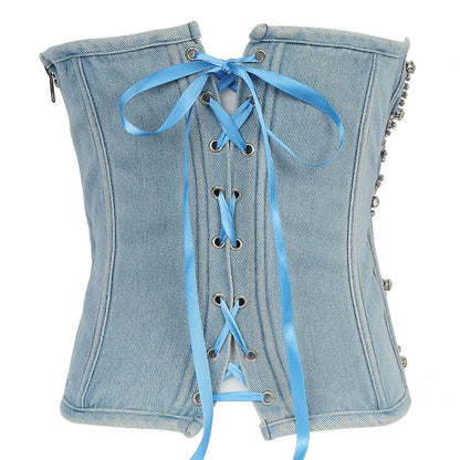 Diamond-Beaded - Diamond-Beaded Denim Tube Top (7517901488216)