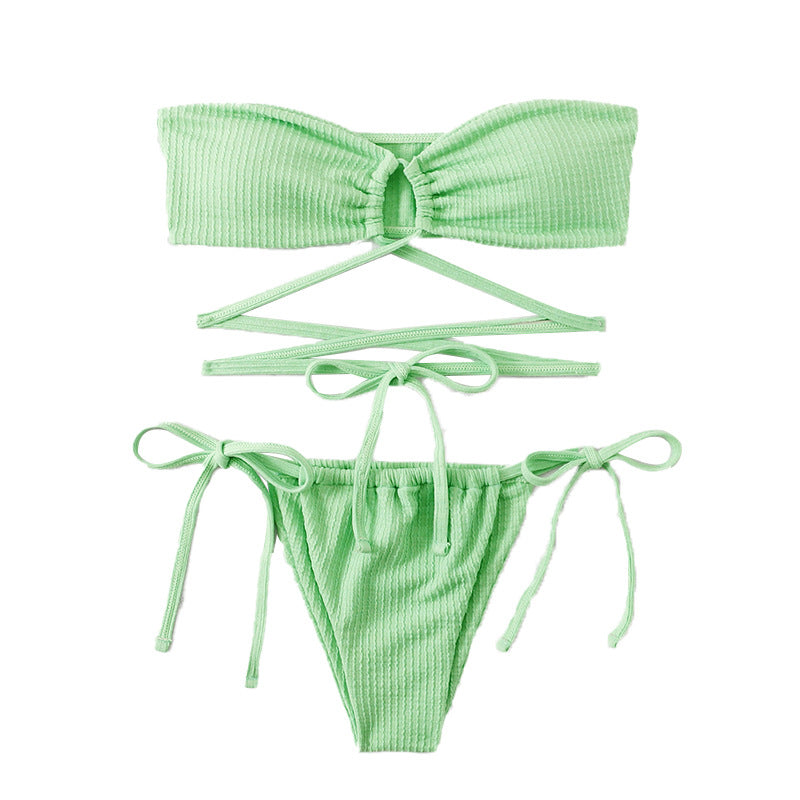 Backless Bikini Set - Solid Color Hollowed-Out High-Waist Bikini (7516578185304)