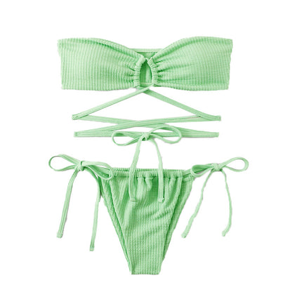 Backless Bikini Set - Solid Color Hollowed-Out High-Waist Bikini (7516578185304)
