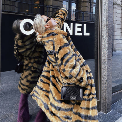 Tiger Print Faux Fur Overcoat