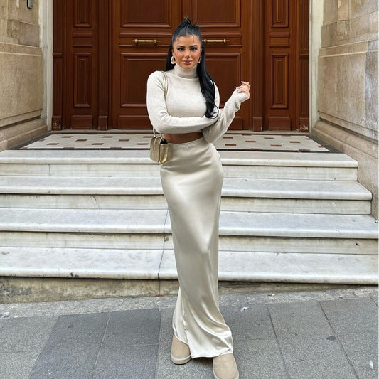 Slim-Fit Solid Color Asymmetrical Skirt