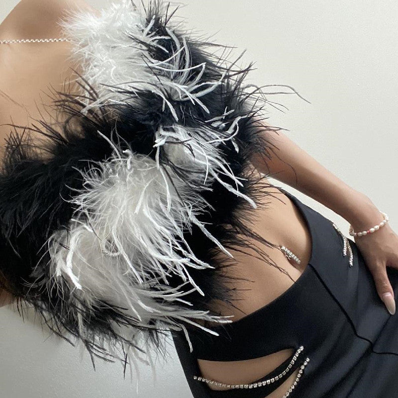 Off-Shoulder Zip-Up Furry Tube Top (7517921017944)