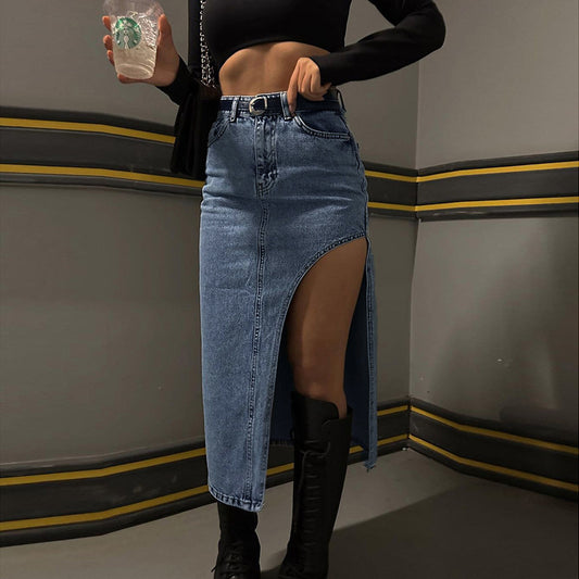 Slim Fit Side Slit Denim Skirt (7524821172312)