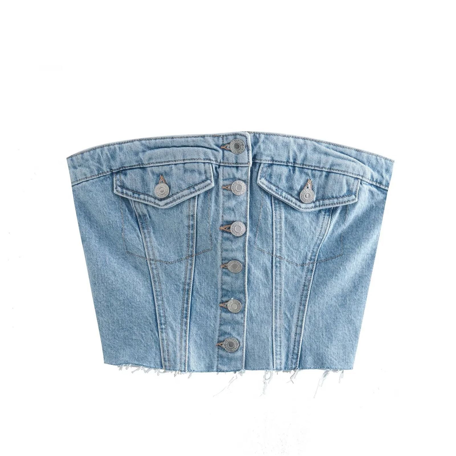 Slim-Fit Denim Vest - Crop-Top (7517893984344)