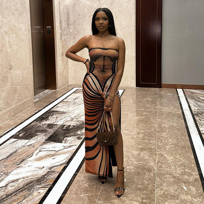 Split Animal Print Maxi Dress