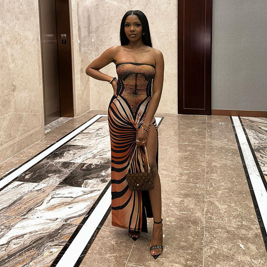 Split Animal Print Maxi Dress