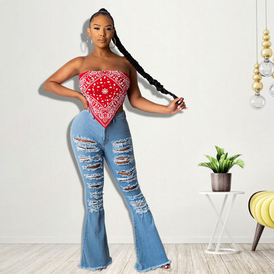 Distressed-Washed Denim Jeans