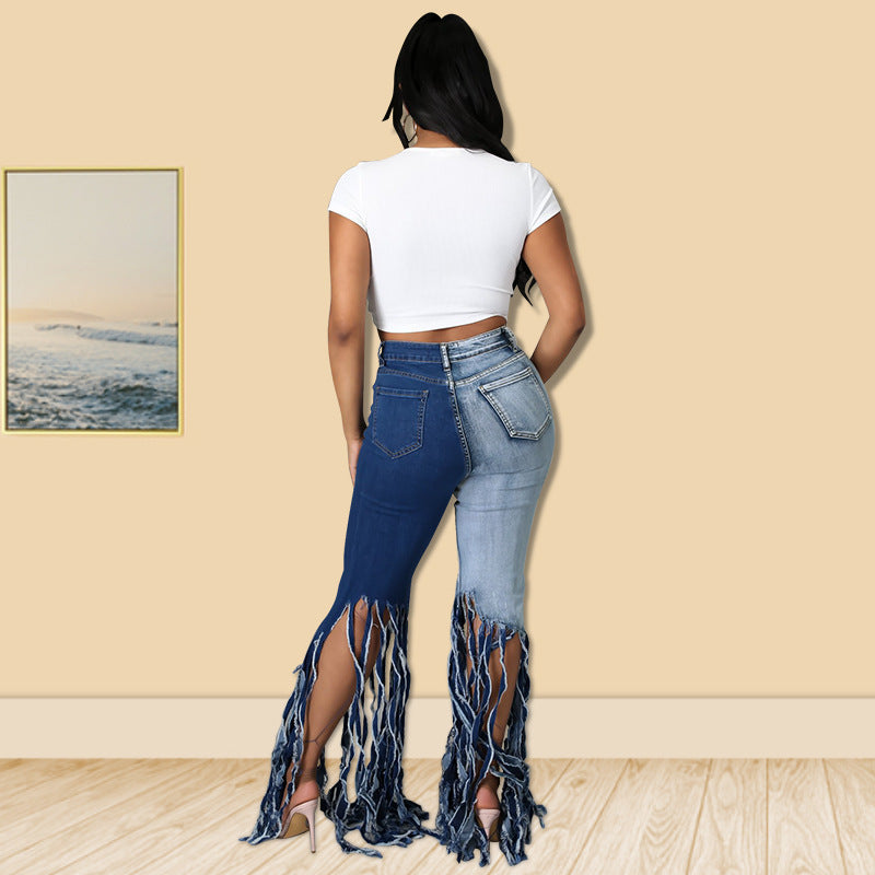 Fringe Silk-Washed Denim Jeans