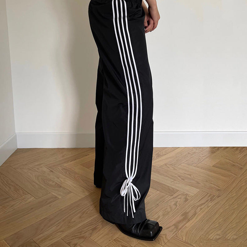Contrast Color Three-Bars Bow-Knots Straight Leg Joggers (7524749443160)