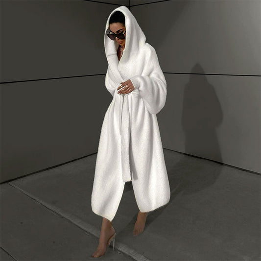 Solid Color Loose Hooded Bejirog Warm Trench