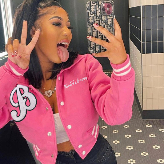Letters Embroidery Varsity - Retro Niche Jacket (7516614623320)
