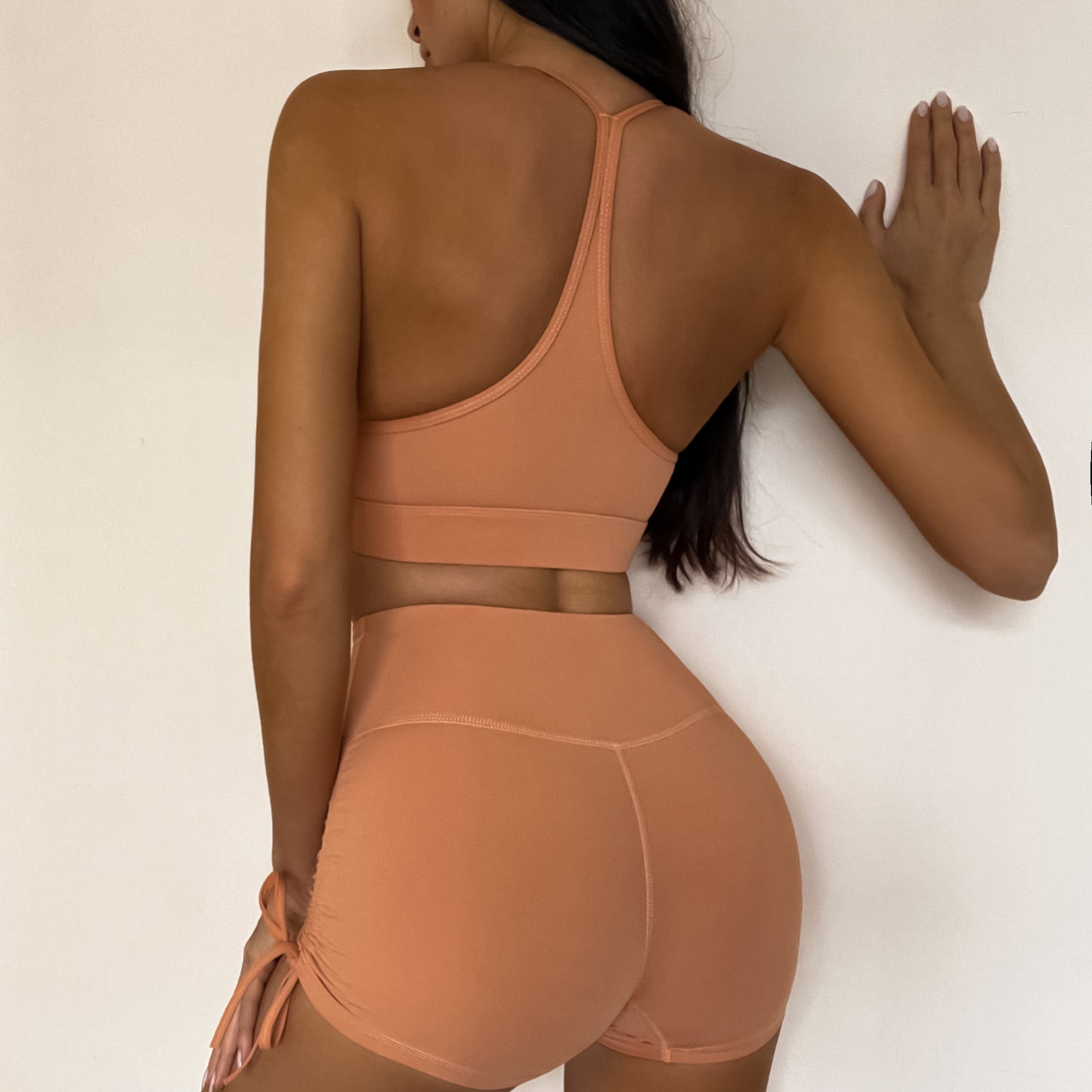 Drawstrings-Waist - Drawstrings High-Waist Sportswear Bra & Bottoms Set (7520682541144)