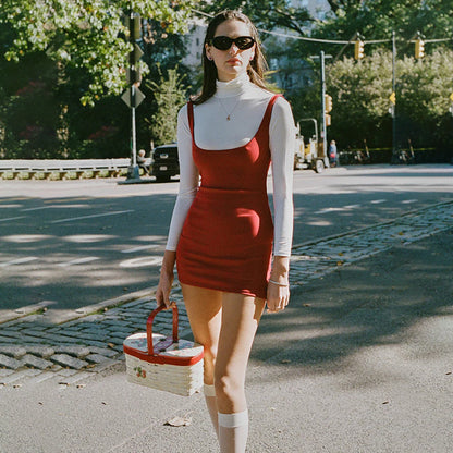 Sexy AllMatching Long Sleeve Turtleneck Base Slim Strap Sheath Dress Outfit Women (7524905549912)