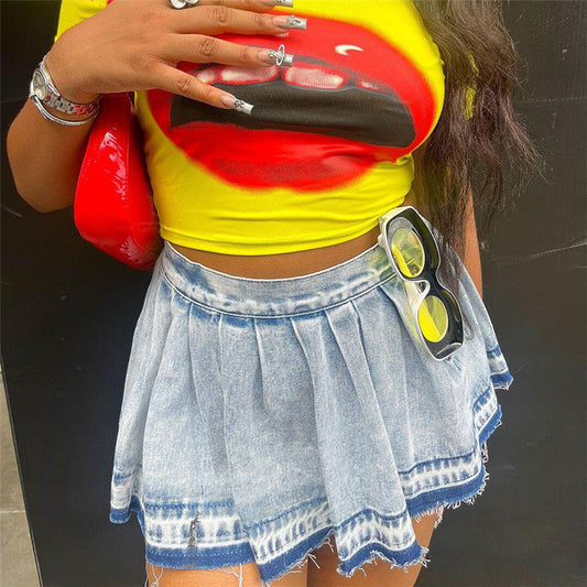 Cheerleading Denim Skirt - Pleated & Sheath (7522342142040)