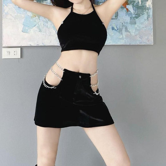 Slimming Hip Zipper Iron Chain Skirt & Top Two-Piece Set (7524297637976)