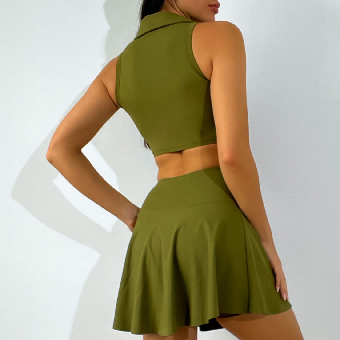 Tannis - Collar Vest Faux & High Waist Skirt Set (7516852551768)