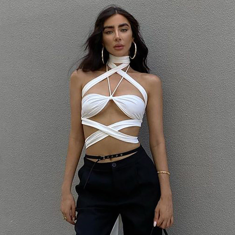 Endless Ties - Cropped Hollow Out Cut-Out Strap Halter Tube Top (7517936877656)