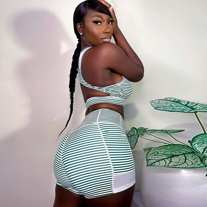 Striped Printed Shorts & Top -  Two-Piece Set (7516868378712)
