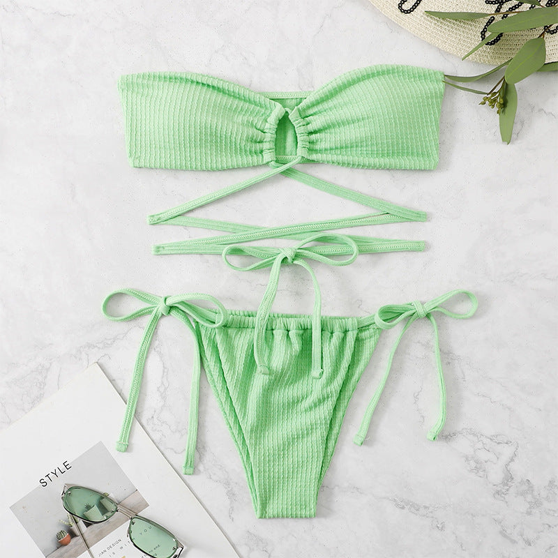 Backless Bikini Set - Solid Color Hollowed-Out High-Waist Bikini (7516578185304)