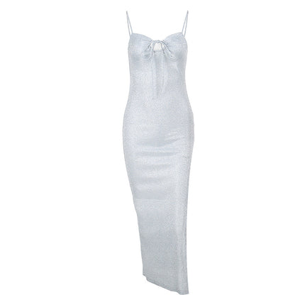 Silk Split Dress - Slim-Fit Lace-Up (7516660203608)
