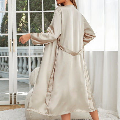 Long Sleeves Bathrobe & Cami Nightgown Two-Piece Set